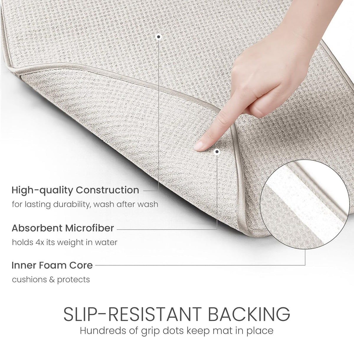 Bellemain XXL Dish Mat Microfiber Dish Drying Mat, Super absorbent (Light Grey, 17" x 24")