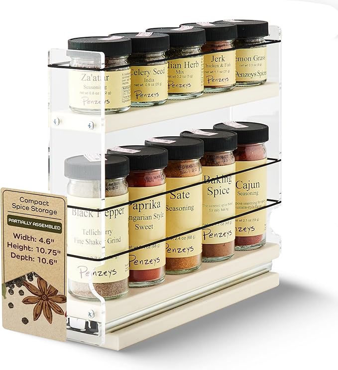 Vertical Spice Narrow Spice Rack -Sliding Spice Jars Organizer - Pantry Organizers & Storage - Slide Out Drawers for Kitchen Cabinets -Seasoning Caddy (2.3" W x .9.25" H x 10.6"D, Partially Assembled)