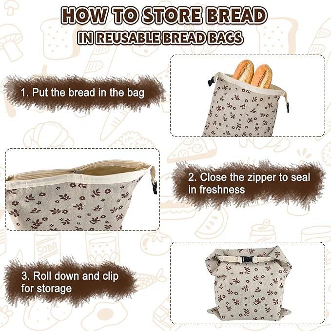 Reusable Bread Bags for Homemade Bread Sourdough, 2 Pack XL Bread Bag with Zipper, 10 Pcs Large Paper Bags with Window, Beeswax-Lined Cotton Storage Bags to Keep Fresh, Freezer Safe Eco-Friendly