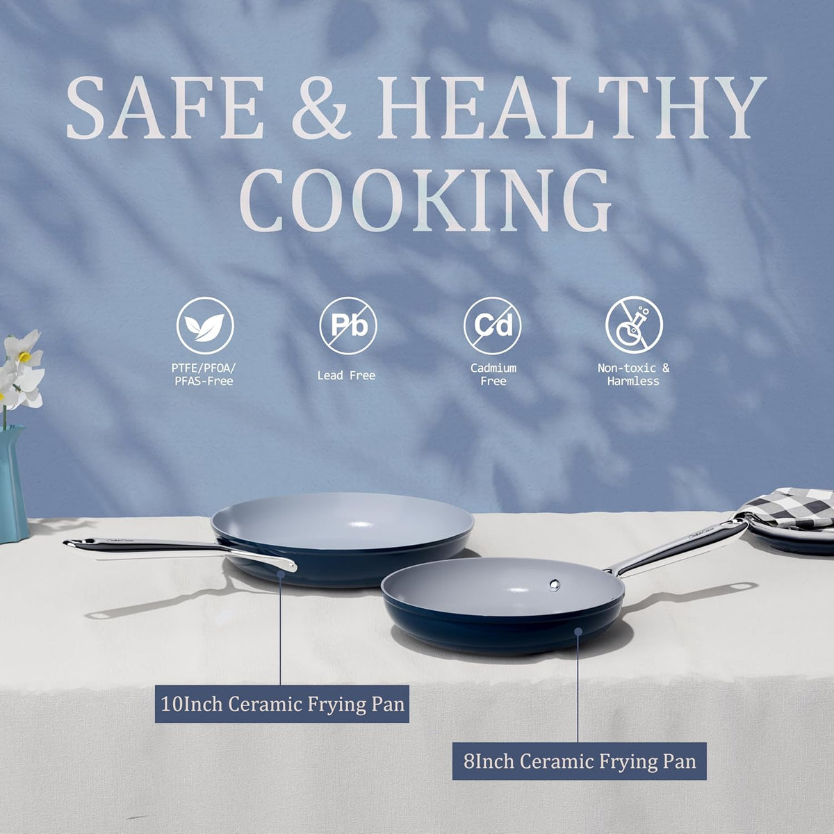 Nonstick Ceramic Frying Pan 8 Inch for Induction Cooktop - Non Toxic PTFE/PFOA/PFAS Free, Oven & Dishwasher Safe up to 500°F - Non Stick Small Egg Skillet with Stay-Cool Handle - Navy Blue