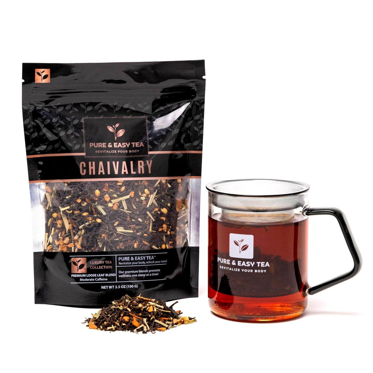 Pure And Easy Tea, Signature Chai Spiced Blend, Premium Loose Leaf Black Tea, 100% Natural, Bold & Spicy, Caffeinated, 100g/3.5oz