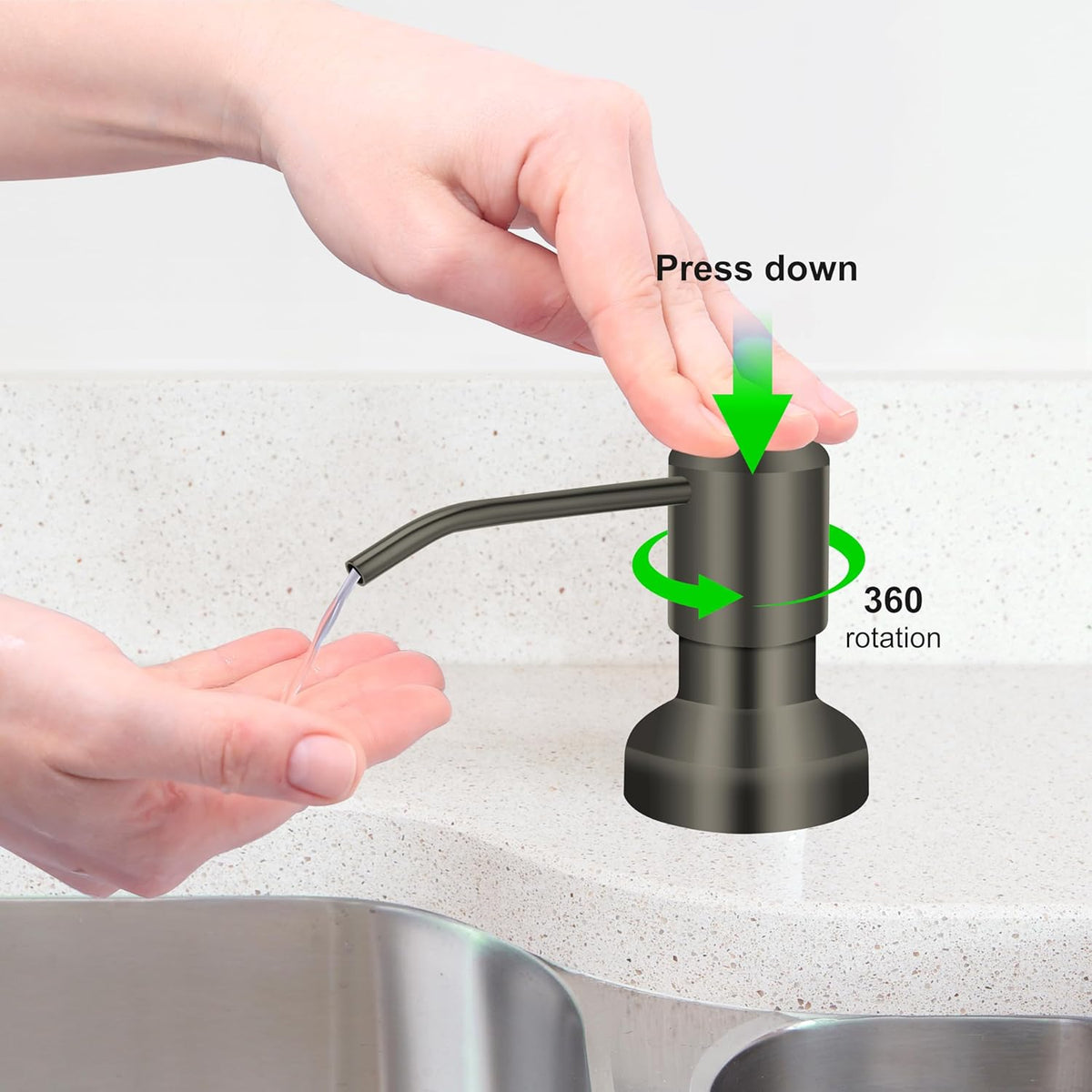 Soap Dispenser for Kitchen Sink, Sink Soap Dispenser with Longer Threaded Shaft, Stainless Steel Pump with 47" Extension Tube, Connects Directly to Dish Soap Container, Wide Pump Head Base（Gray）