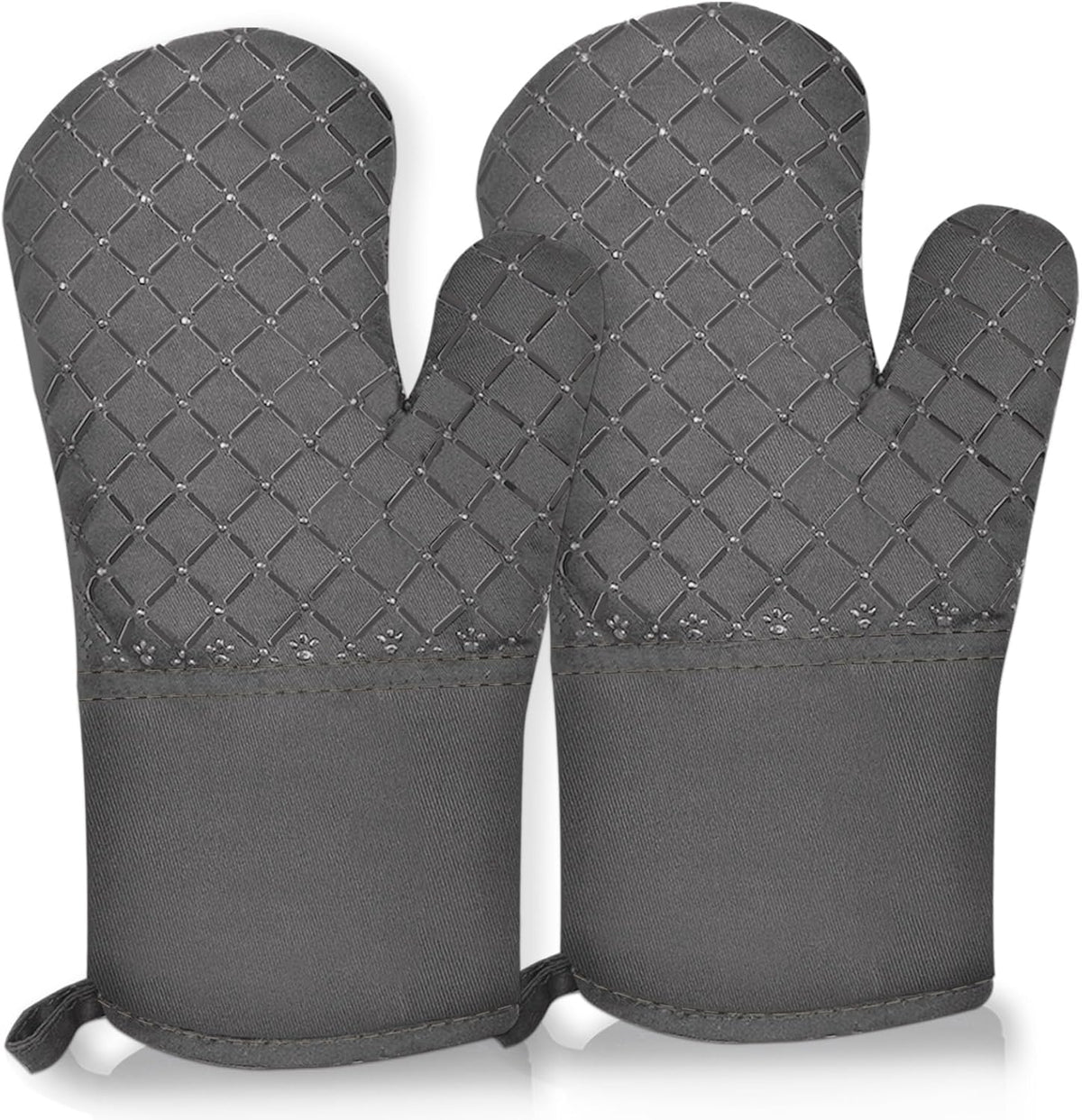 2 Pcs Oven Mitts Heat Resistant for Kitchen, Kitchen Oven Gloves, Long Oven Mitts and Pot Holder with Non-Slip Silicone Stripe Soft Cotton Lining, Silicone Oven Mitts for Cooking Baking BBQ Dark Grey