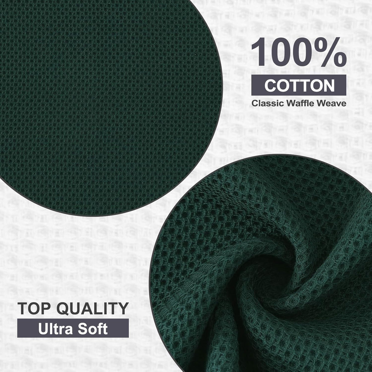 Kitinjoy 100% Cotton Kitchen Dish Cloths, 8 Pack Waffle Weave Ultra Soft Absorbent Dish Towels for Drying Dishes Quick Drying Kitchen Towels Dish Rags, 12 X 12 Inches, Blackish Green