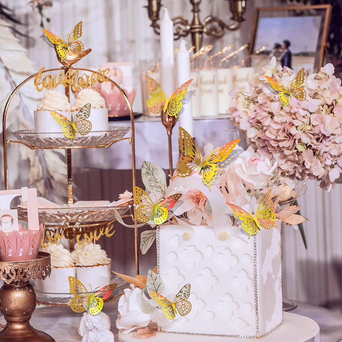 SAOROPEB 3D Butterfly Wall Decor - 48 Pcs, 4 Styles, 3 Sizes - Removable Gold Decorations for Birthday & Party Celebrations