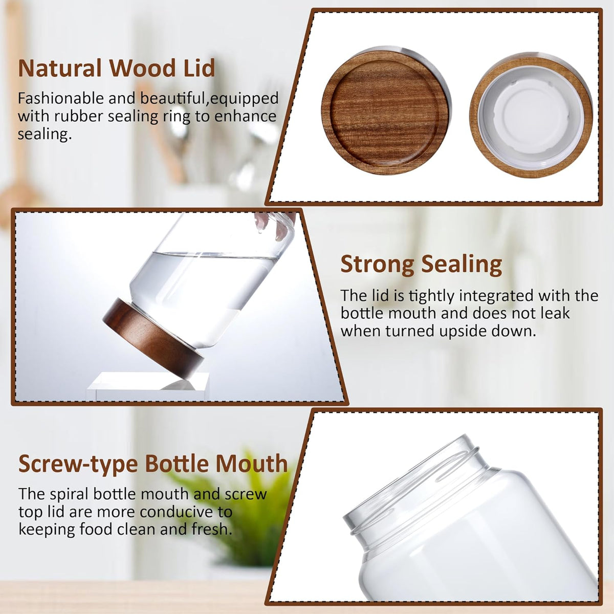 13.5 oz/400 ml Glass Jar with Airtight Wooden Screw Top Lid, Clear Stackable Food Storage Canister, Small Cute Decorative Glass Container for Coffee, Candy, Cookie, Sugar, Oatmeal, Salt, Spice