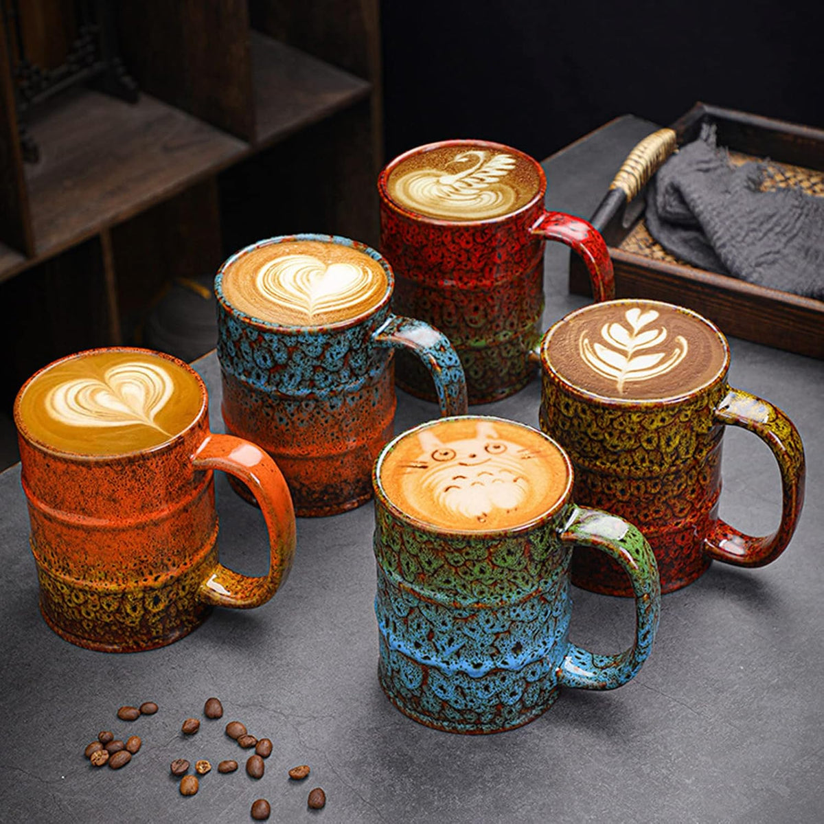 Yellow and Red 20 oz Ceramic Coffee Mugs - Large, Dishwasher and Microwave Safe for Office and Home