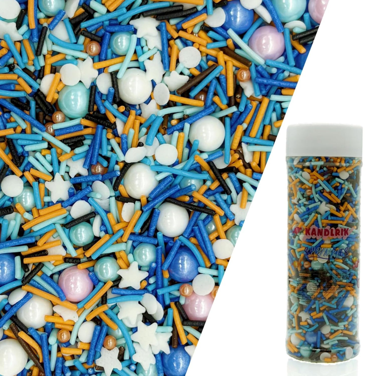 Blue & Orange & White Sprinkles Candy Mix Size Edible Pearls Cake Decorations Cupcake Toppers Cookie Decorating Perfect for Wedding Party Valentine Halloween Christmas Supplies 4.58OZ