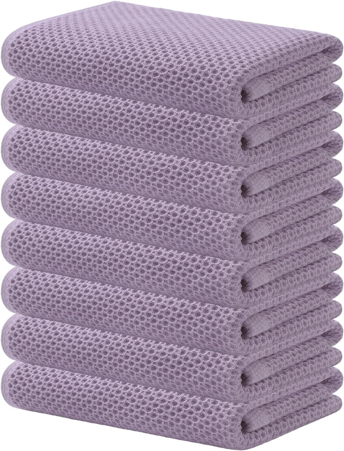 Kitinjoy 100% Cotton Waffle Weave Kitchen Towels, 8-Pack Super Soft and Absorbent Dish Towels for Drying Dishes, Kitchen Hand Towels, 13 in x 28 in, Lavender