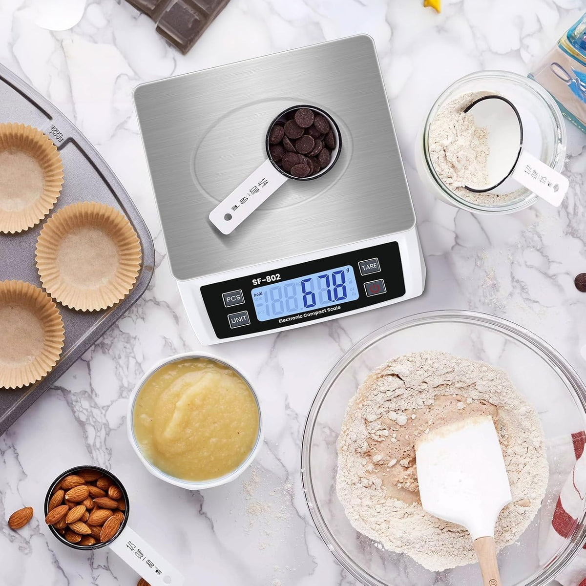 Large Digital Kitchen Scale 30kg/66lb Food Scale for Baking Cooking Stainless Bread Scale with LCD Display Counting Scales for Coins Adapter Included(Stainless White)