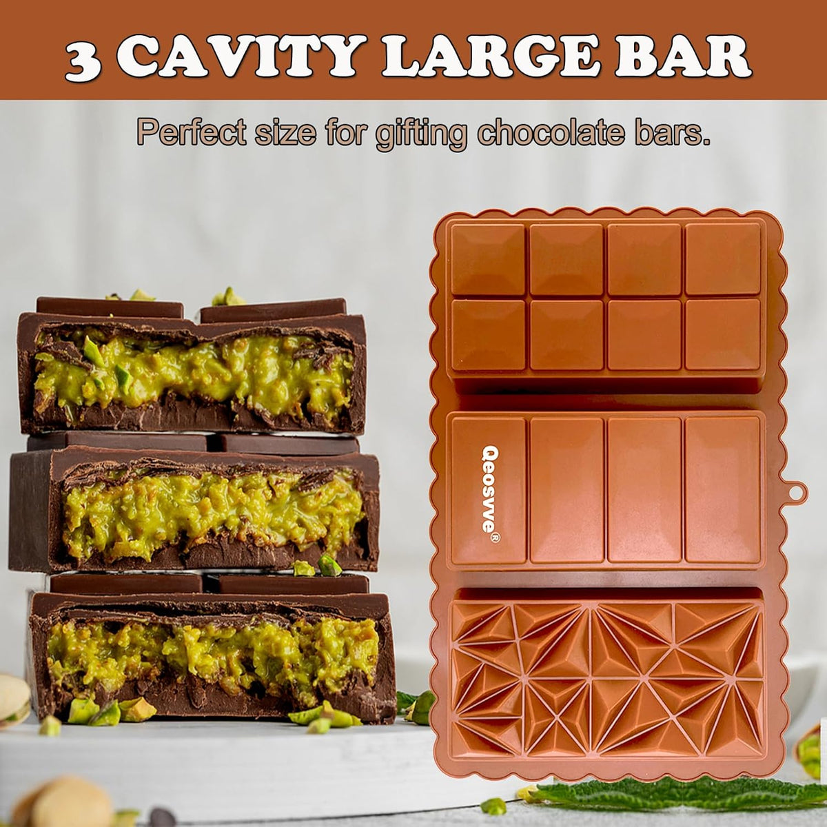 2 Pack Deep Chocolate Bar Mold 1.2 inch Kataifi Pistachio Dubai Chocolate Bar Kit Thick Silicone Molds for Stuffed Bar Large Big Candy Bar Mould for Filling