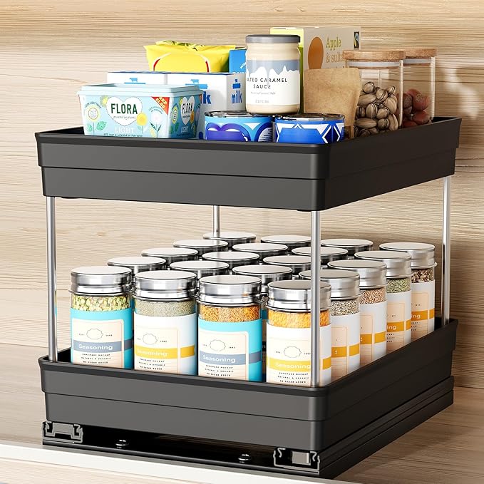 Nieifi Spice Organization for Cabinet-Vertical Spice Rack Pull Out-Spice Rack Organizer for Cabinet-8-1/4 inch Wide-Seasoning Kitchen Organizer-8.26" W x 10.6" D x 8.7" H-1 Pack-2 Tier