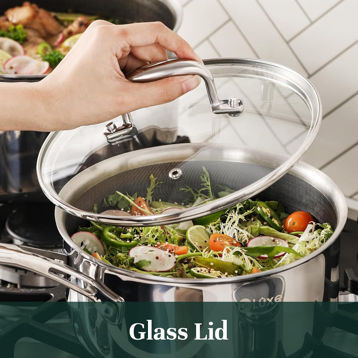 DELUXE Hybrid Ceramic Nonstick 6 PCS Pot Set, 1.3, 3&5.4-Quart Pot with Tempered Glass Lid, Stainless Steel Cookware Pots with Stay-Cool Handle, Dishwasher Safe, Compatible with All Cooktops