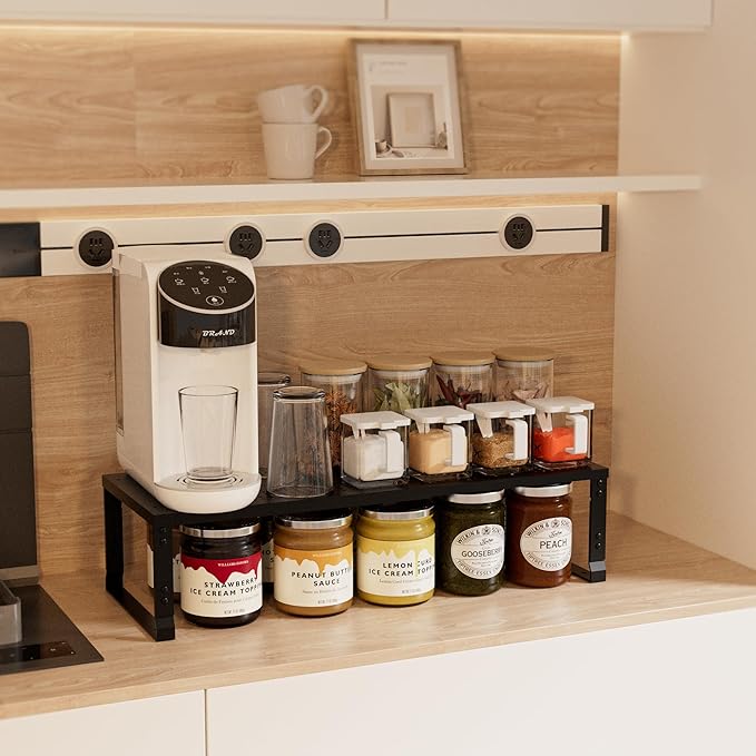 Expandable Spice Rack,Stackable Storage for Cabinet, Multi-Functional Kitchen Shelving,Height-Adjustable,Sustainable Organizer Solution(3Packs/Black/Medium)