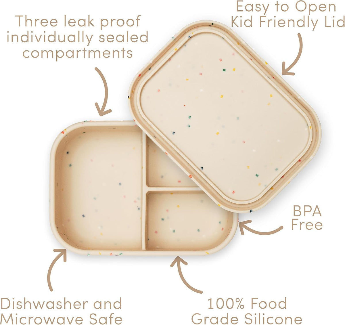 Ullabelle Leak Proof Bento Box Food-Grade Silicone Bento, BPA, Phthalate, Lead, & PVC Free - Bento Lunch Box for Daycare, Kids, & Adults - Leak Resistant Sets With Lids Snack Box Container (Beige)