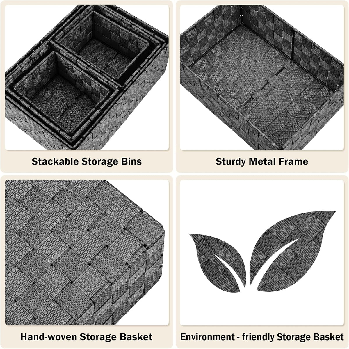 Woven Storage Baskets, Storage Bins, Cube Basket Container Baskets Storage Boxes Organizers for Clothes /Shelves/ Closet, Set of 6 (Black)