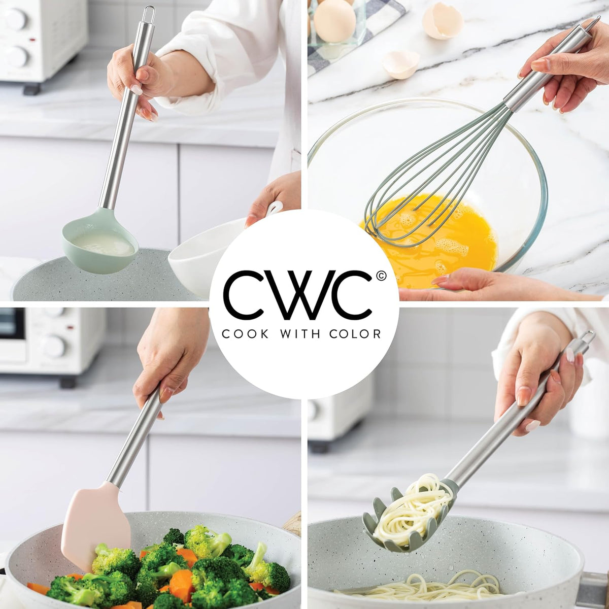 COOK WITH COLOR Silicone Cooking Utensils, Kitchen Utensil Set, Easy to Clean Silicone Kitchen Utensils, Cooking Utensils for Nonstick Cookware, Kitchen Gadgets Set, 38 Piece, Mint