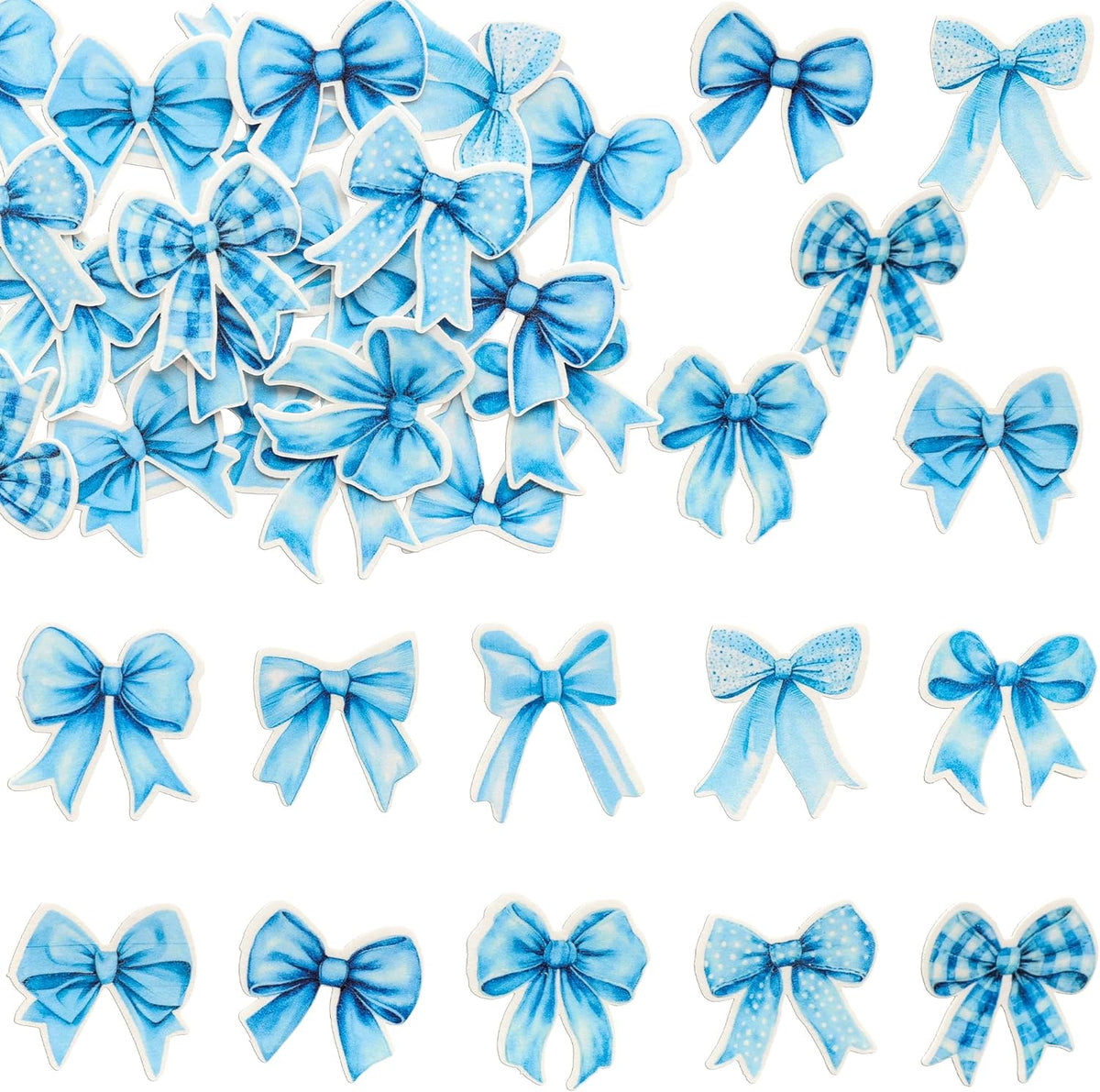 Gyufise 50Pcs Edible Blue Bowknot Cupcake Toppers Wafer Paper Bowknot Cake Dessert Picks Baby Shower Princess Cupcake Toppers for Birthday Party Decoration Supplies
