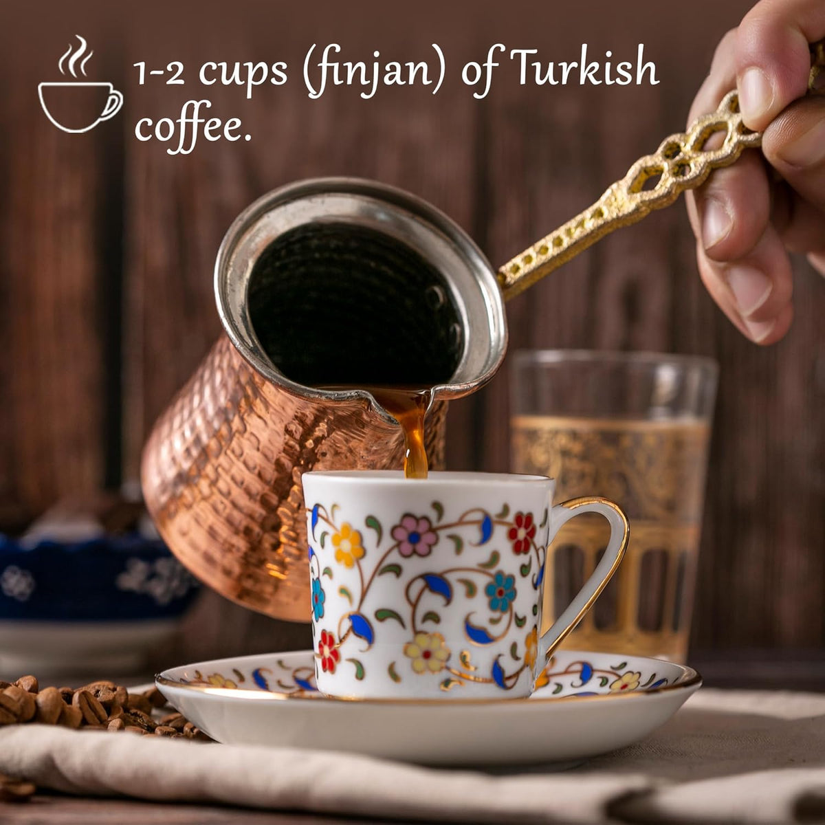 Volarium Turkish Coffee Pot, Greek Arabic Coffee Maker, Hammered Copper Coffee Cezve, Stove Top Coffee Maker (Small)