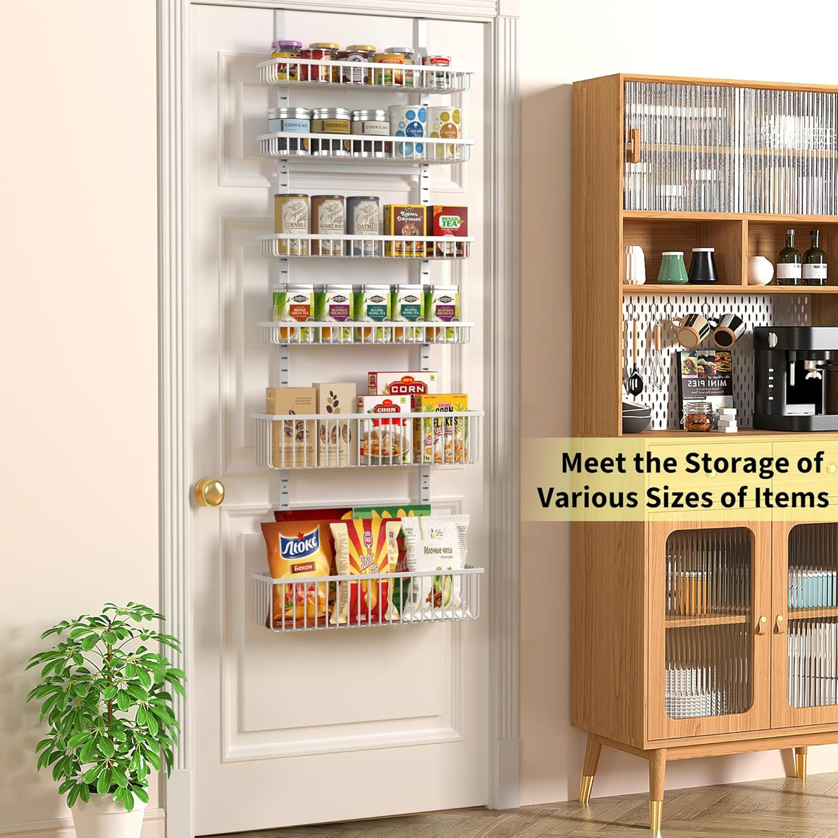 Moforoco 6-Tier Over The Door Pantry Organizer, Pantry Organization and Storage, Black Hanging Basket Wall Spice Rack Seasoning Shelves, Home & Kitchen Laundry Room Bathroom Essentials accessories