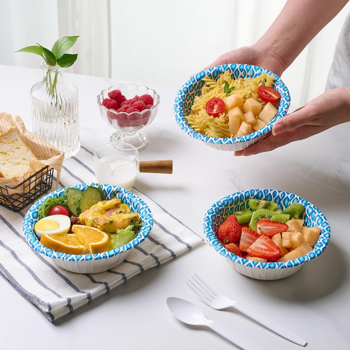 MUCHII 180 Count Paper Bowls 16 oz, Printed Soak Proof Disposable Bowls Bulk for Breakfast, Lunch, and Dinner Meals