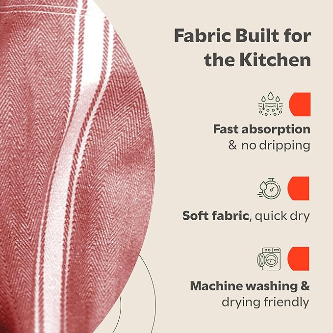 Zeppoli Classic 15 Pack 100% Natural Cotton Kitchen Towel Set, Reusable Wash Cloths, Absorbent Dish Towels, Machine Washable Hand Towels, Kitchen Essentials - 14' by 25' - Red Base