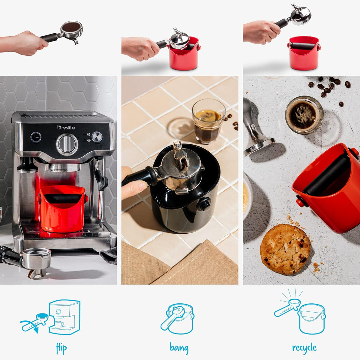 Dreamfarm Grindenstèin Sturdy, Compact, Modern Space-Saving Espresso Coffee Grind Knock Box - Red