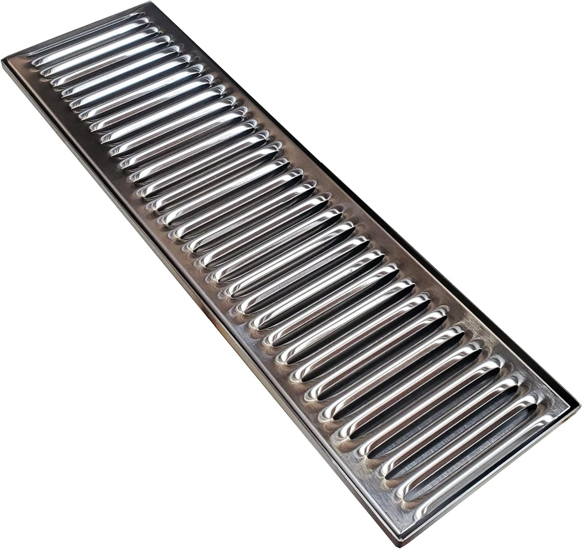 Rattleware Durable Stainless Steel Drip Tray – Heavy Duty Bar Drain Tray for Kegerator, Coffee Station, Kitchen Sink Organizer, Brushed Metal Spill Catcher for Home or Commercial Use (4.5"x15.5"x.5)