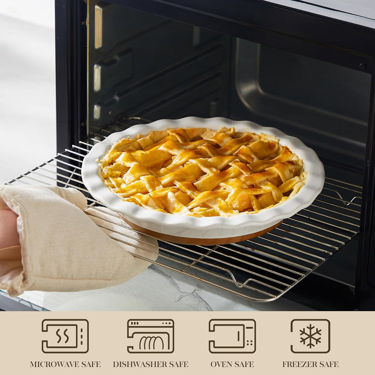 MALACASA Ceramic Pie Pan for Baking - 9 Inch Quiche Baking Dish Nonstick Pie Plate, Deep Dish Scratch-Resistant Pie Pan for Apple Pie Pot Pie, Series TARA