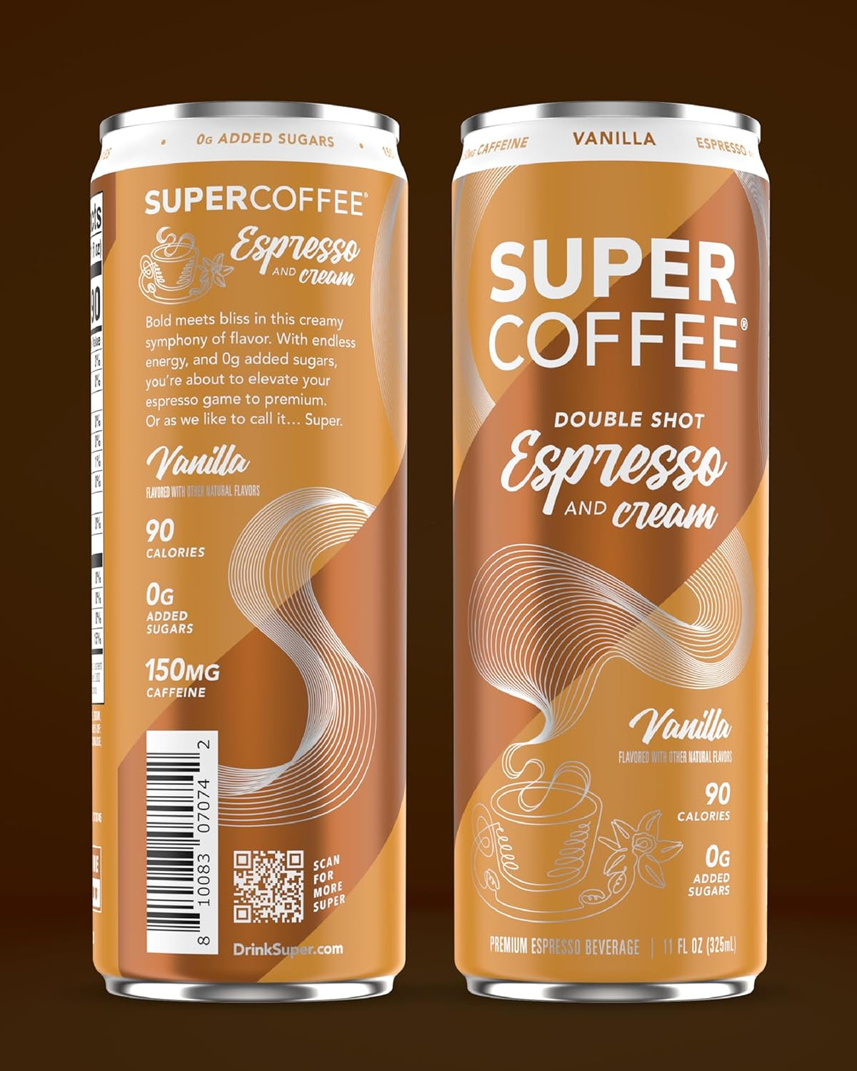 SUPER COFFEE Espresso, Iced Keto Coffee (0g Added Sugar, 90 Calories) [Vanilla] 11 Fl Oz, 12 Pack | Smart Coffee Drink - SoyFree GlutenFree