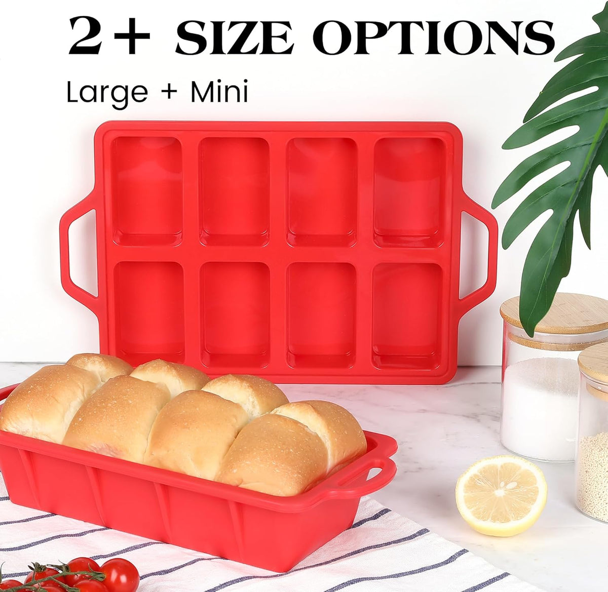 2 Pcs Mini Loaf Pans Silicone, Nonstick Small Bread Pans for Baking, Tiny Meatloaf Pan with Metal Reinforced Frame 8 Cavity (Red)