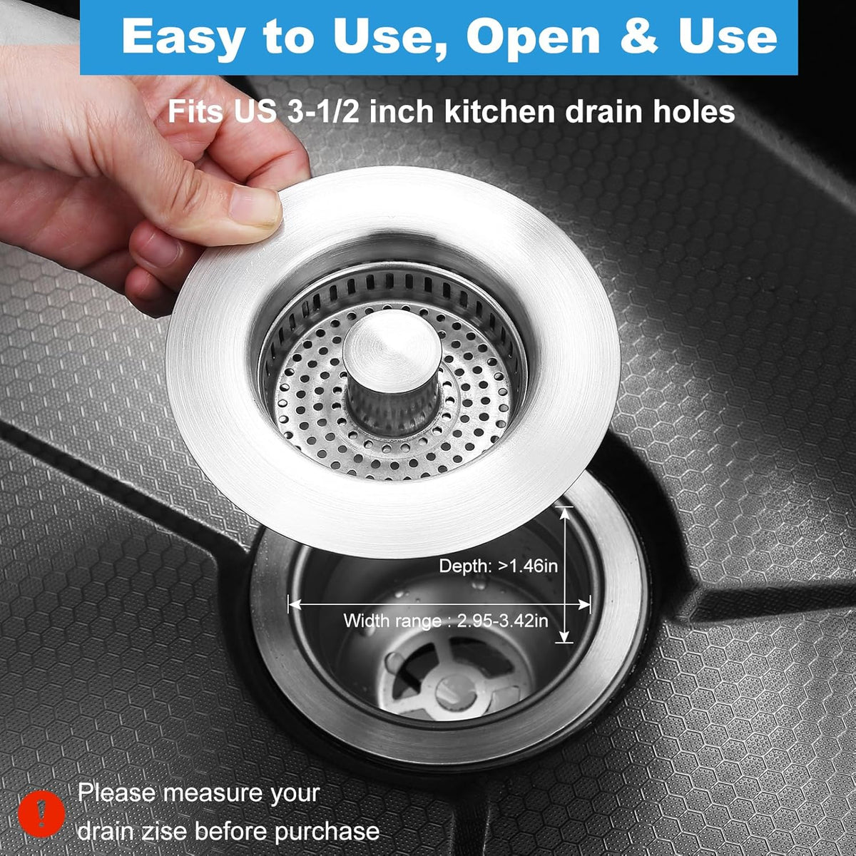 3-in-1 Kitchen Sink Drain Strainer & Stopper with Basket, Stainless Steel Drain Plug Cover Catcher for Food Waste - Sink Accessories for Home or Kitchen Sink Shroom Fit US Standard 3-1/2'' Drain Hole
