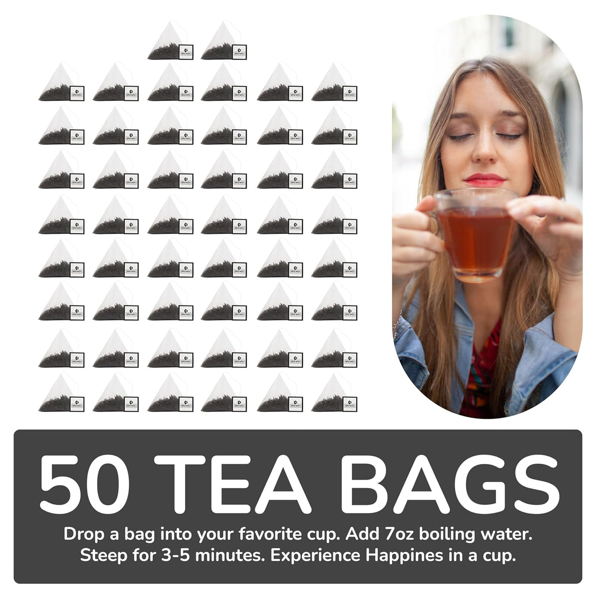 BREWIX, Earl Grey Black Tea Bags (50 Pyramid Bags) Bold & Aromatic Tea with Bergamot | Gluten Free, Energizing & Caffeinated | Sugar-Free, High Caffeine | Gourmet Tea