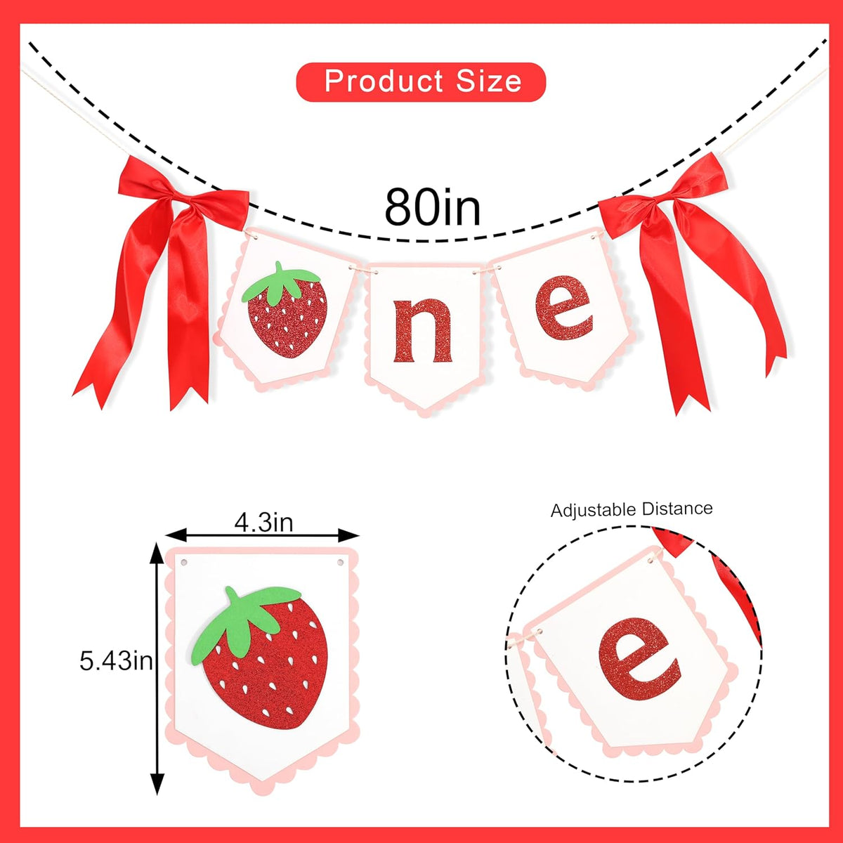 Strawberry First Birthday High Chair Banner - Strawberry Berry One 1st Birthday Highchair,Fruit Themed 1st Party Decorations,Sweet One Highchair Banner (Strawberry one banner)