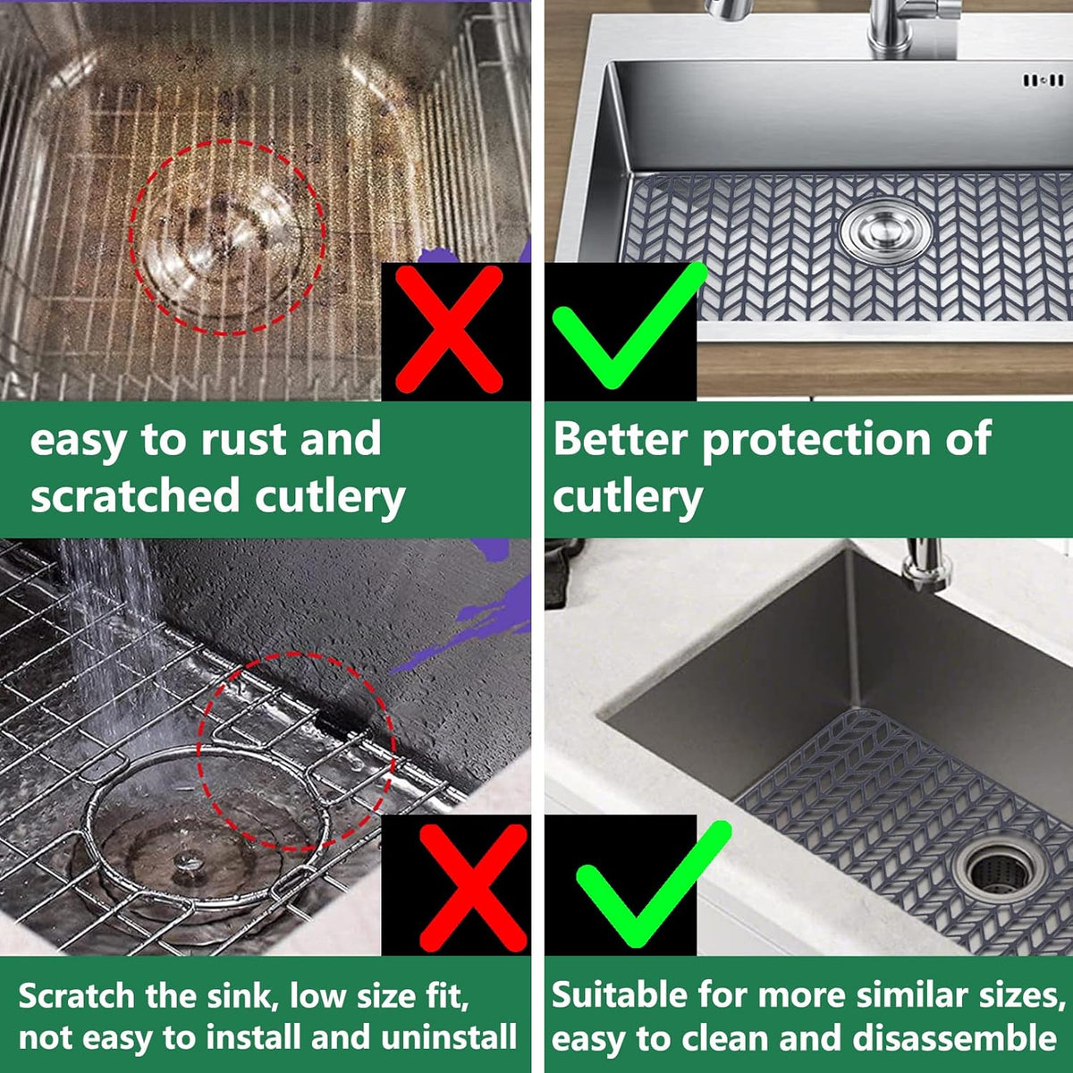 GUUKIN Sink Protectors for Kitchen Sink - 28.4"x 15.2" Silicone Kitchen Sink Mat Grid for Bottom of Farmhouse Stainless Steel Porcelain Sink with Rear Drain（Grey）, 2815B