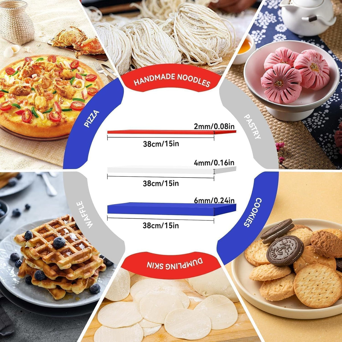 6Pcs Silicone Rolling Pin Guides, Dough Leveler Sticks Dough Ruler Measuring Dough Strips Guides Pastry Ruler Perfection Sticks for Thickness Guide Pastry Cookie Kitchen Restaurant