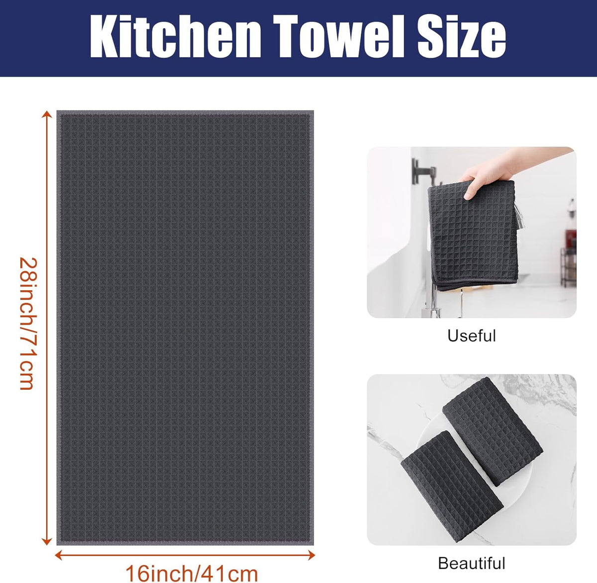 Homaxy Microfiber Waffle Weave Kitchen Towels, 16 x 28 Inch Ultra Absorbent and Solid Color Dish Towels, 6 Pack, Dark Grey