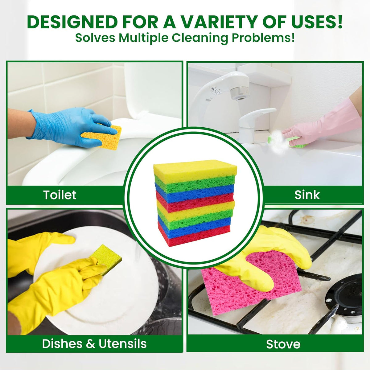 Cellulose Sponges - 24-Pack Multicolored Compressed Natural Sponges for Kitchen - Biodegradable, Non-Scratch, Quick-Dry for Cleaning, Dishes, DIY Cutouts