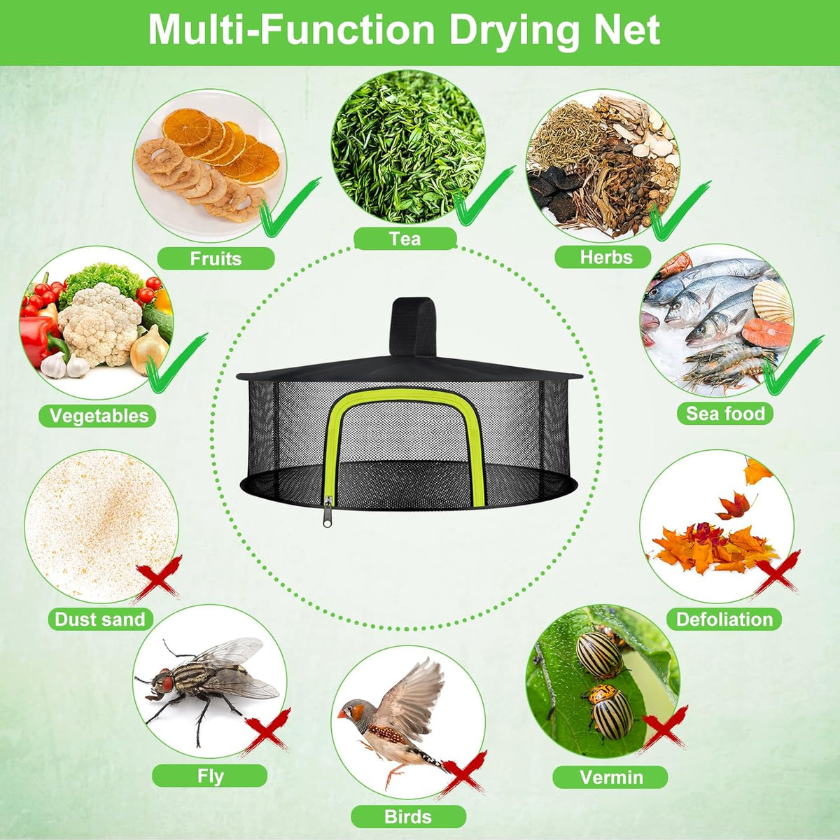 1 Layer Herb Drying Rack, Herb Drying Rack Hanging Mesh, Foldable Bud Drying Net with U-Shaped Zipper, Hooks, for Drying Herbs Plants, Flowers, Fruits, Food, Camping (1 Layer-23.62'')