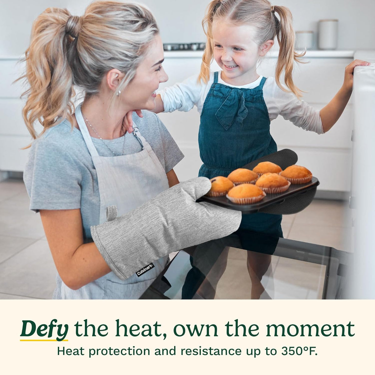 Cuisinart Kitchen Oven Mitts – Heat-Resistant Kitchen Mitts for Oven with Non-Slip Neoprene Palm, Long Cuff, and Cotton Filling – Durable Oven Gloves for Cooking, Baking, & Grilling (Chambray)