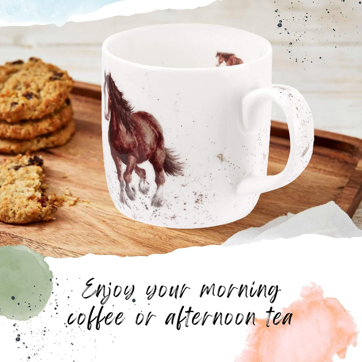 Royal Worcester Wrendale Designs Farmhouse Style Mug, Gigi - 14 oz Fine Bone China Mug with Equestrian Illustration for Cozy Kitchen Vibes - Floral Drinkware for Daily Comfort
