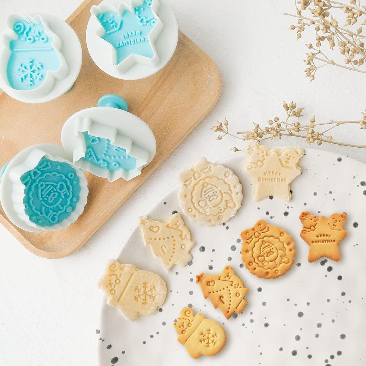 Cookie Stamps Set of 4, Cookie Press Mold, Decorating Supplies for DIY Baking, Cake, Pastry, Easy to Use- Christmas Series