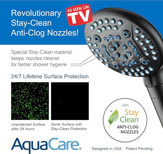 AquaCare 4X High Pressure 10-mode Filter Handheld Shower Head with Dual Power Wash - Clean Tub, Tile & Pets, Remove Chlorine, Metals & Toxins from Water to Protect Skin, Hair & Nails. Matte Black