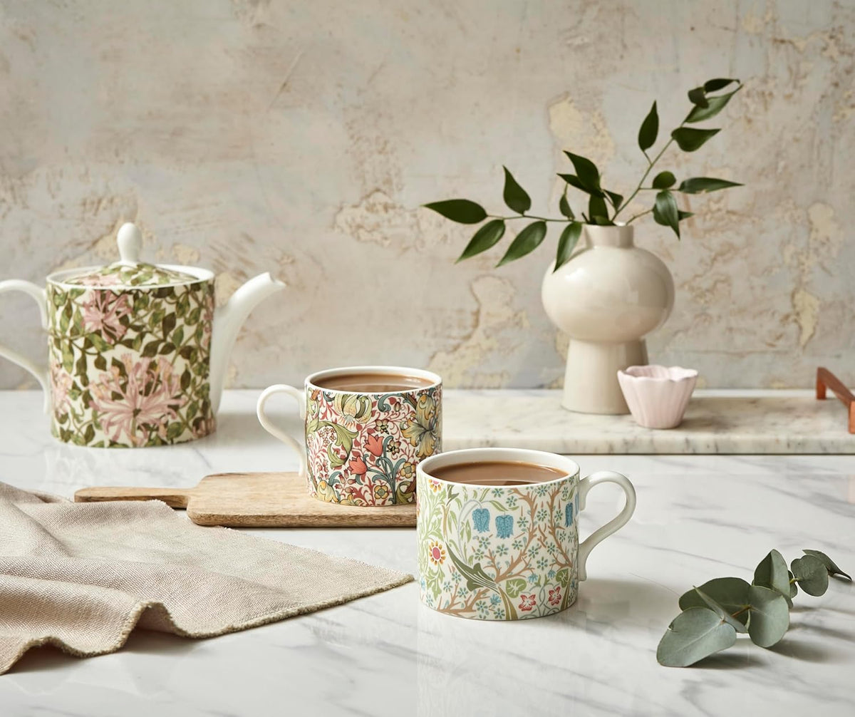 Spode Morris & Co Porcelain Mugs, Set of 2-12oz Microwave and Dishwasher Safe Tea & Coffee Cups for Kitchen Countertop or Home Brew Coffee Station, Great Gift for Mothers (Blackthorn & Golden Lily)