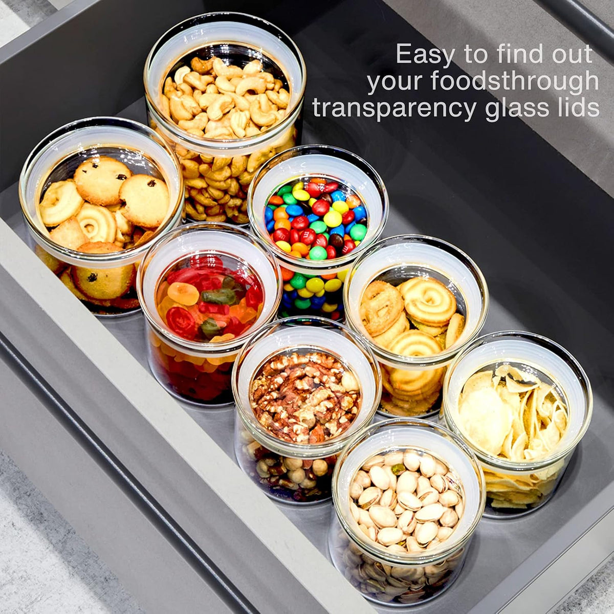 ZENS 17oz Glass Food Storage Jars Set of 6, Clear Glass Canisters Set with Airtight Lids, Small Storge Container jar for Kitchen Spice, Sugar Container, Blooming Tea, Snacks