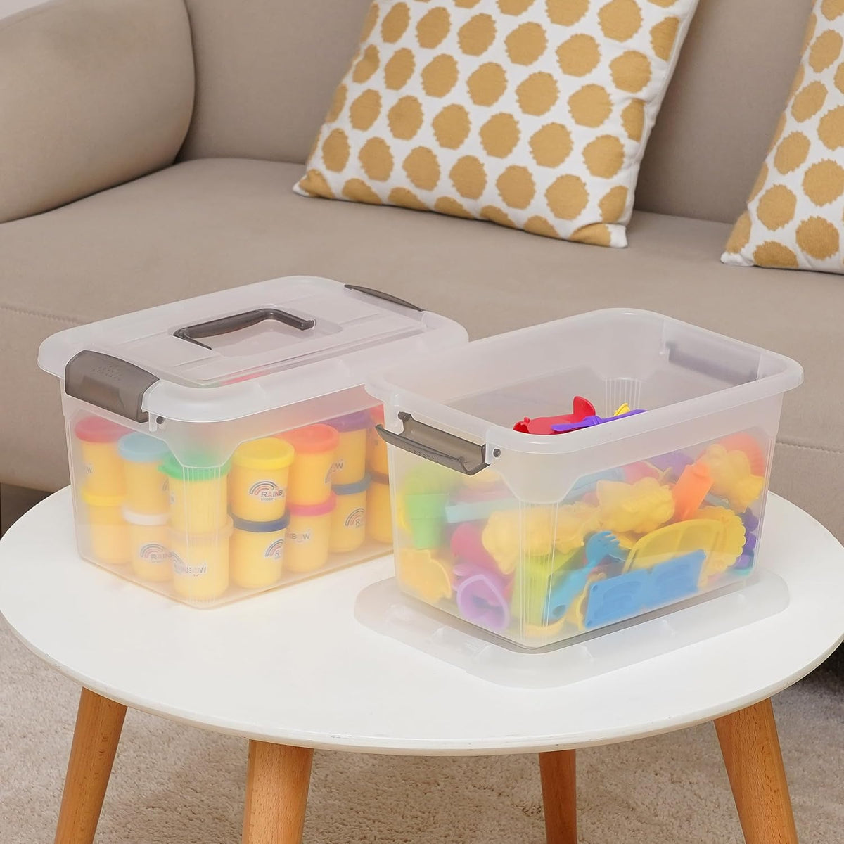 Citylife 6 Packs 8.5 QT Storage Bins with Lids Clear Plastic Bins with Grey Handle Stackable Storage Containers for Organizing