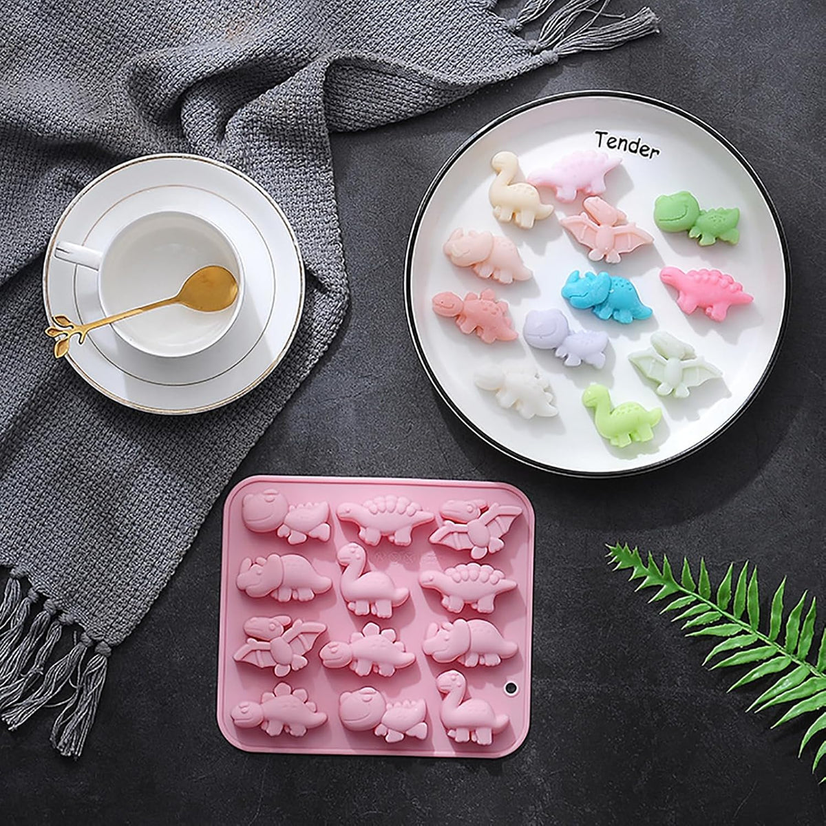 Dinosaur Silicone Molds, 12-Cavity Different Shape Dinosaur Chocolate Molds for Make Chocolate, Candy, Jelly, Ice Cube, Dog Treats, Resin Crafts (Set of 2 PCS)