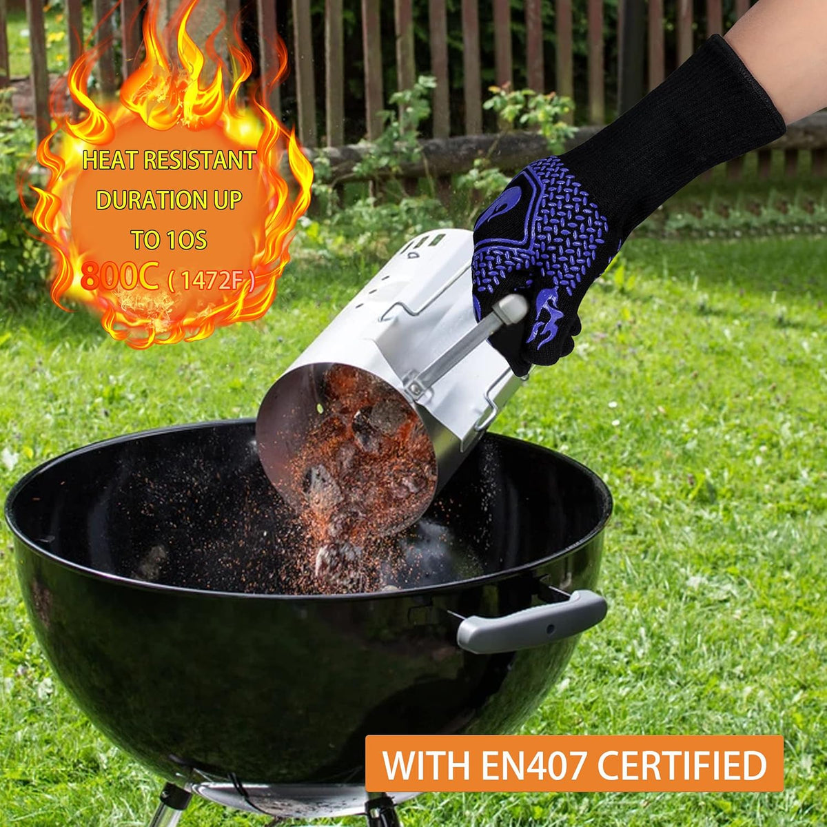 BBQ Fireproof Gloves, Grill Cut-Resistant Gloves 1472°F Heat Resistant Gloves, Non-Slip Silicone Oven Gloves, Kitchen Safe Cooking Gloves for Oven Mitts,Barbecue,Cooking, Frying, Blue（2 Pairs）