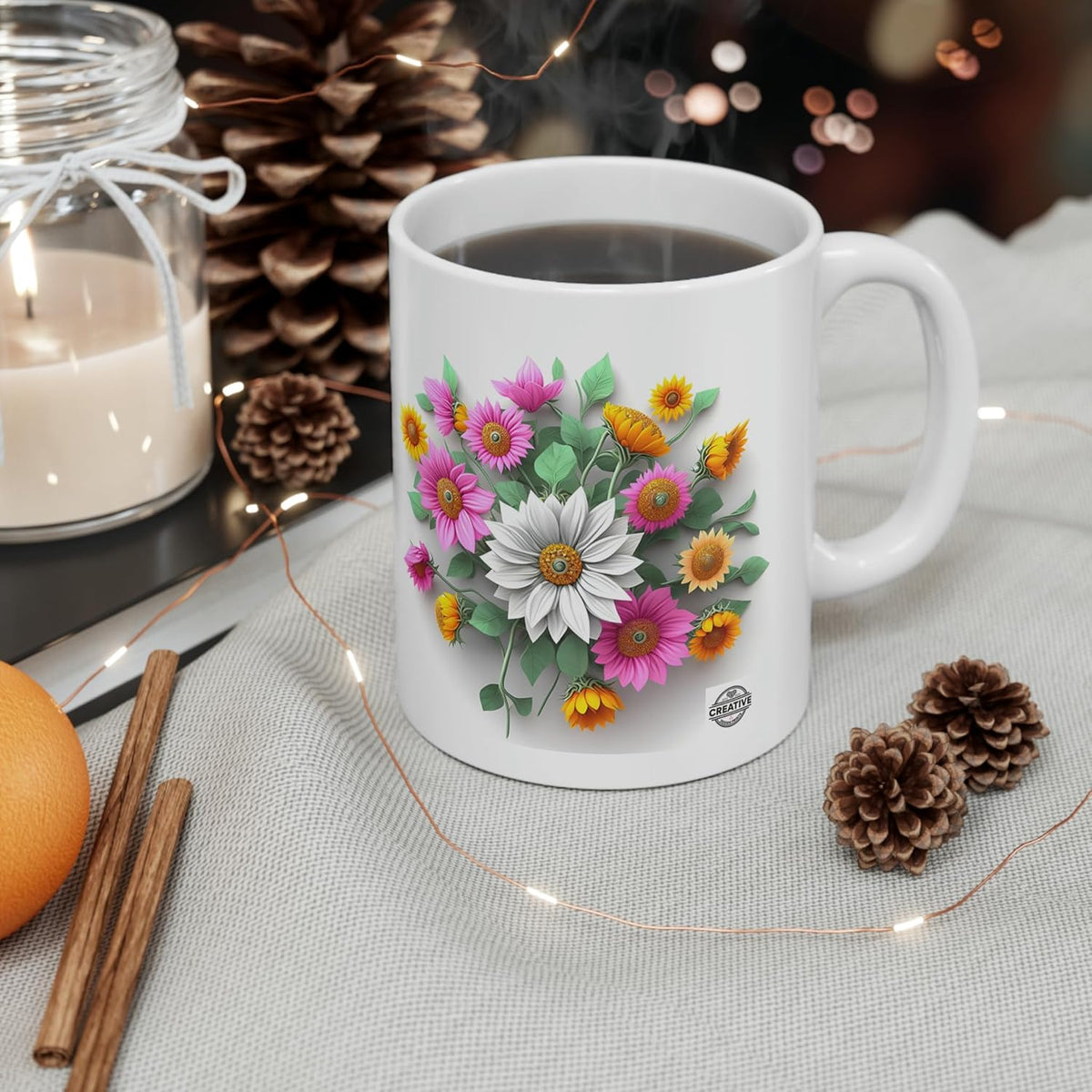 11 OZ Novelty Coffee Mugs - Christmas Gift (3-D Flower Ceramic Mug)