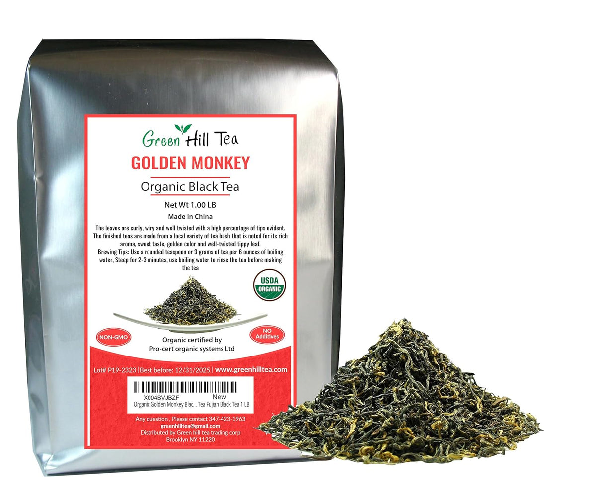 Greenhilltea,Organic Golden Monkey Black Tea Premium Loose leaf Tea Fujian Black Tea 1 LB
